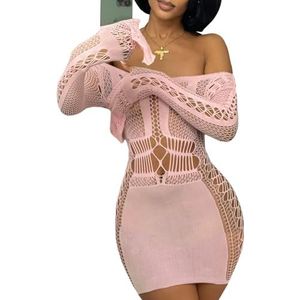 Buitifo Sexy Lingeriejurk voor Dames Visnet Babydoll Nachtkleding Nachtjapon(roze,M)
