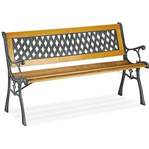 Relaxdays tuinbank, 2 zits, hout & gietijzer, balkon & terras, rustieke buitenbank, HBD: 73 x 125 x 52 cm, natuur/groen