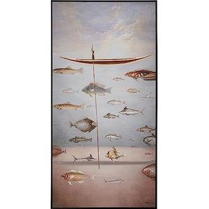 Kare Design Ingelijste afbeelding Cloud Fisherman Boat, blauw/roze, 60 x 120 cm, canvas, wanddecoratie, kunstwerk