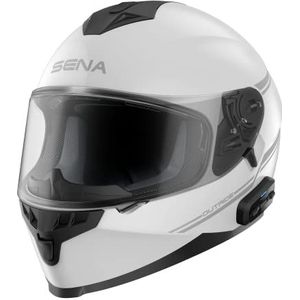Sena OutRide ECE integraalhelm met geïntegreerde bluetooth-intercom en smartphone-connectiviteit (glanzend wit, S)