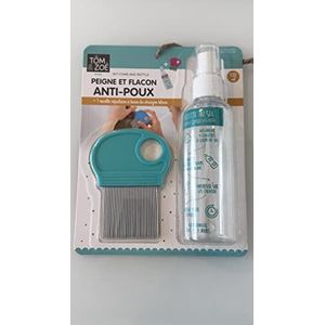 TOM ET ZOE, SC29585, anti-luizenset met ergonomische kam en fles van 100 ml, effectieve eliminatie van luizen en neten, praktisch stylingaccessoire, maat 85x63 cm, blauw/roze