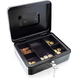 Geldcassette 25 cm groot afsluitbaar munt geld telplank kassa safe zwart 250mm x 200mm x 80mm (B / D / H)