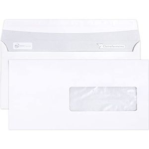 Clairefontaine 10619C - Doos met 500 witte enveloppen C6/5-formaat (114x229 mm) - Zelfklevend - 80g/m² - Transparant papieren venster 40x110 mm (positie 30/20).