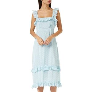 Hope & Ivy De Elea mouwloze Dobby Mesh Midi-jurk voor dames met kanten rand voor speciale gelegenheden, Blauw, 36