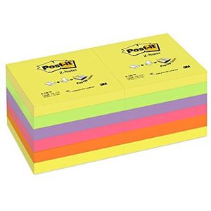 Post-it R330N12 Notitie Z-Notes, 76 x 76 mm, neongeel, groen, paars, roze, oranje, 12 blokken à 100 vellen