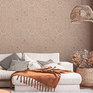Tegelbehang roze crème metallic - A.S. Création Terra Aktion 389213 - vliesbehang vintage tegels - 10,05 m x 0,53 m Made in Germany