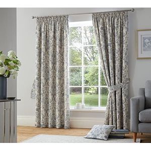 Dreams & Drapes - Blauwe Damast Gordijnen W66 x L90 (168 x 229cm) - 2x Panelen - 100% Katoen - 2x Gordijnen Tie Backs - Vintage Barokke Gordijnen & Gordijnen - Delft/Willowware Gordijnen in Blauw