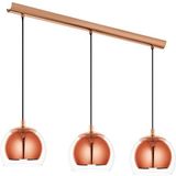 Eglo Rocamar Hanglamp, 3-lichts, modern, van koper en helder glas, eettafellamp, woonkamerlamp, met E27-fitting