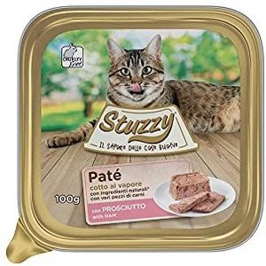 Stuzzy Mister, natvoer voor volwassen katten, ham, paté en vlees in stukken, totaal 3,2 kg (32 bekers x 100 g)