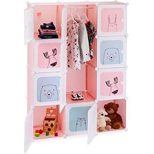 Relaxdays kinderkast - steeksysteem - speelgoedkast kinderen - 145 x 110 x 37,5 cm - roze