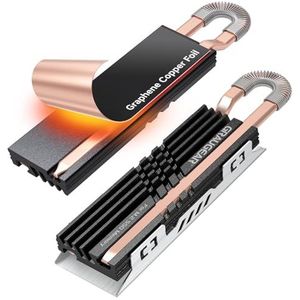 GRAUGEAR HeatPipe koellichaam voor M.2 NVMe SSD (2280), voor pc, computergeheugenuitbreiding, met thermische sticker van grafisch koper. (voor pc)