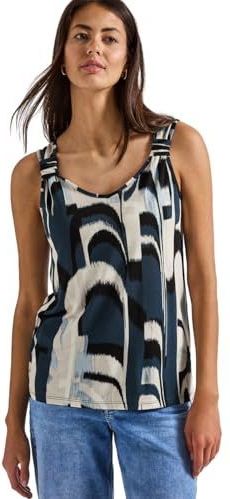 STREET ONE - Top - Lichtbeige / Cyaan Blauw / Lichtblauw / Zwart - Mouwloos - V-hals