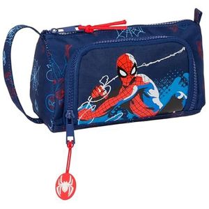 SPIDERMAN NEON Etui met lege vouwtas, pennenetui voor kinderen, ideaal voor schoolkinderen, comfortabel en veelzijdig, kwaliteit en duurzaamheid, 20 x 8,5 x 11 cm, marineblauw, Donkerblauw, Standaard,