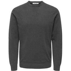 ONLY & SONS Onsloui Reg 12 Mel Crew Knit Noos, donkergrijs melange, S heren, Donkergrijs gemengd, S