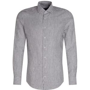 Seidensticker Zakelijk overhemd voor heren, slim fit, zacht, kent-kraag, lange mouwen, 100% linnen, donkerblauw, 38