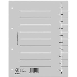 DONAU 8610001-13 100 per verpakking tabbladen, kleur: grijs/kartonregister extra breed van gerecycled karton 250 g/m² met lijnopdruk voor DIN A4 4-voudige perforatie tabbladen register