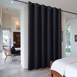 PONY DANCE Warmte-isolerende Verduisteringsgordijnen Plooiband, Gordijnen voor Woonkamer en Slaapkamer, Modern Design, Ruimteverdeler,304B x 243H cm (1 Panelen),Zwart