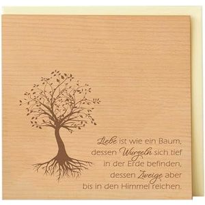 Originele houten wenskaart - motief ""boom des levens - liefde, wortels, takken"" van kersenhout, cadeaukaart, wenskaart, ansichtkaart, spreukkaart, vouwkaart, uitnodiging, biljet