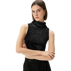 Koton Dames crop high neck glitter blouse, zwart (999), XL