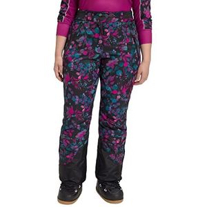 Ulla Popken Skibroek voor dames, bloemenranken, waterdichte broek, zwart, 42 grote maten