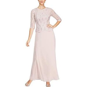 Alex Evenings Women's 3/4 Sleeve Stretch Lace Bodice One Piece Mother of The Bride Dress (Petite and Regular Sizes), Shell Pink, 14