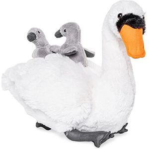 Uni-Toys - Zwaan met baby's - 24 cm (hoogte) - pluche vogel - pluche dier, knuffeldier