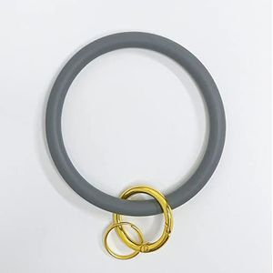 BESDILA Grijze siliconen ronde sleutelhanger armband met metalen sleutelhanger, pols sleutelhanger voor vrouwen en meisjes