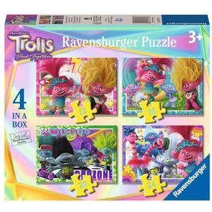 Ravensburger - Puzzel Trolls 3, verzamelpuzzel 4 in een doos, 10, 12, 14, 16 stukjes, puzzel voor kinderen, aanbevolen leeftijd 3 jaar
