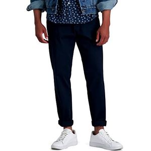 Haggar Men's Life Khaki Comfort Flat Front Slim Fit Chino Pant, Dark Navy