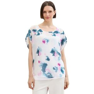 TOM TAILOR Dames dubbellaags chiffon T-shirt met print, 36401 - Blue Aquarel Design, L