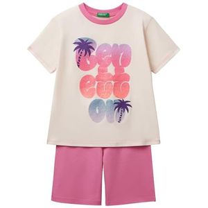 United Colors of Benetton Pig(T-shirt + short) 30960P08O pyjamaset, wit, XS voor kinderen, Wit, XS