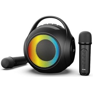 R-MUSIC DUOLED - Draadloze RGB-luidspreker met 2 karaoke-microfoons - AUX/Micro SD/USB-poorten, 11 lichtspelletjes, 2 microfoons inbegrepen, smartphonehouder, spraakvervorming