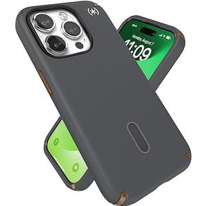 Speck iPhone 15 Pro-hoesje - ClickLock No-Slip Interlock, gebouwd voor MagSafe, valbescherming - krasbestendig, zacht aanvoelend, 6,1 inch telefoonhoesje - Presidio2 Pro Houtskoolgrijs/Cool Brons/Wit