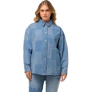 Ulla Popken Dameskleding Plus Size Curvy Patchwork Denim Button Down Blouse 824779, Lichtblauw, 28-30