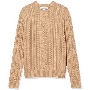 Amazon Essentials Heren lange mouwen 100% katoen visser kabel ronde hals trui, camel, XS