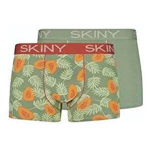 Skiny Heren Trunks 2 Pack Cotton Multipack, Green Papaya Selection, S