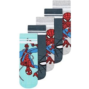 Bestseller A/S Jongens NMMARN Spiderman 5 PK MAR sokken, Tibetaanse Stone/Pack: 5p 2xTibetaan+2xligt Grey Mel+Stormy, 22/24, Tibetaanse steen/verpakking: 5p 2xTibetaan+2xligt grey mel+stormy