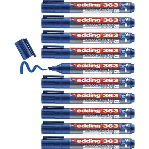 edding 363 whiteboardmarker - blauw - 10 whiteboardstiften - beitelpunt 1 - 5 mm - boardmarker uitwisbaar - voor whiteboard, flipchart, magneetbord, prikbord, memobord - sketchnotes - navulbaar