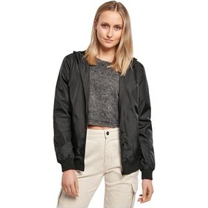 Build Your Brand - Windrunner - Dames Jas - Zwart - Basic Windbreaker met Capuchon