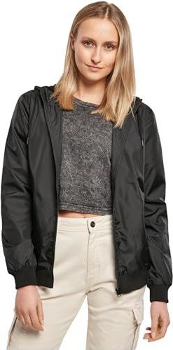 Build Your Brand - Windrunner - Dames Jas - Zwart - Basic Windbreaker met Capuchon