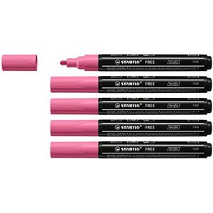 Acrylmarker - STABILO FREE Acrylic - T300 Ronde Punt 2-3mm - 5 stuks - taffy roze