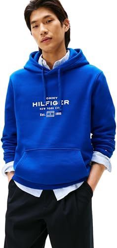 TOMMY HILFIGER - Sweatshirt - Blauw/Wit - Capuchon - Losse Pasvorm