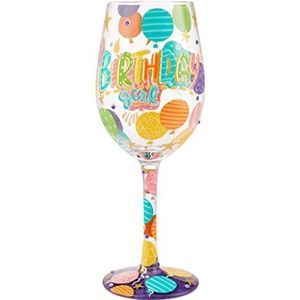 Enesco Designs by Lolita verjaardag meisje handgeschilderde ambachtelijke wijnglas, 15 oz, veelkleurig