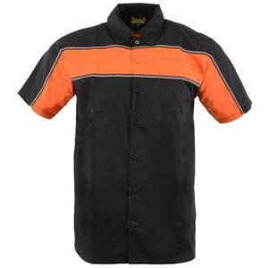 Biker Clothing Co. heren Mdm11673 zwart en oranje motorshirt met korte mouwen met reflecterend materiaal, Zwart, L
