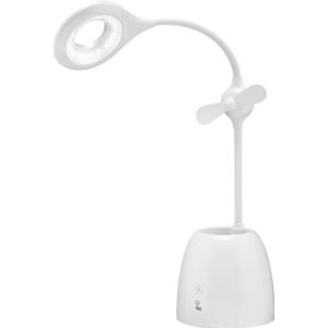 Goobay 55495 led-bureaulamp met geïntegreerde ventilator en pennenbox, binnenverlichting voor werkkamer, kinderkamer, slaapkamer of kantoor