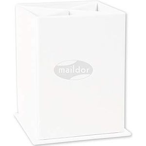 Maildor - Ref 102307MD - Witte Potloodpot om te versieren - 11 x 8 x 8 cm, verdeeld in 4 secties om te sorteren - Versier met pennen, potloden, verf en stickers