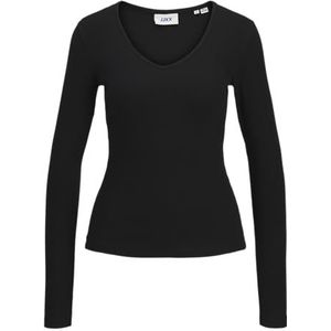 JACK & JONES Jxfreya STR Ls V-hals top JRS, zwart, M