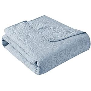 Madison Park Luxe gewatteerde deken - damast stiksel ontwerp, katoen gevulde spread, ultra zacht, gezellig beddengoed voor woonkamer bank, bed, 60 x 70, biesranden blauw