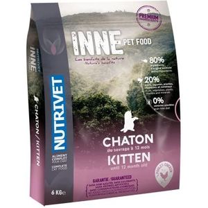 NUTRIVET - Binnenkat - graanvrije kroketten - kitten - kip - 80% ingrediënten van dierlijke oorsprong - 6kg
