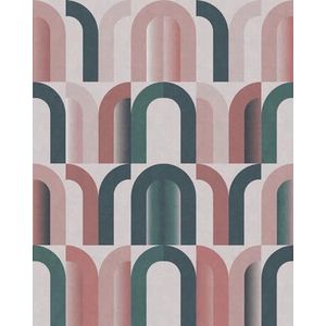 Rasch Behang 363951 - Fotobehang op vlies met geometrisch boogpatroon in roze, roze en groen uit de collectie Magicwalls - 2,65 m x 2,12 m (L x B)